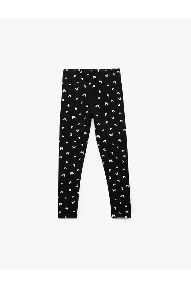 Cotton Elastic Waist Butterfly Printed Long Leggings