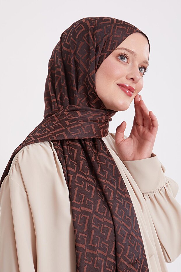 Bitter Brown L Pattern Italian Jacquard Shawl
