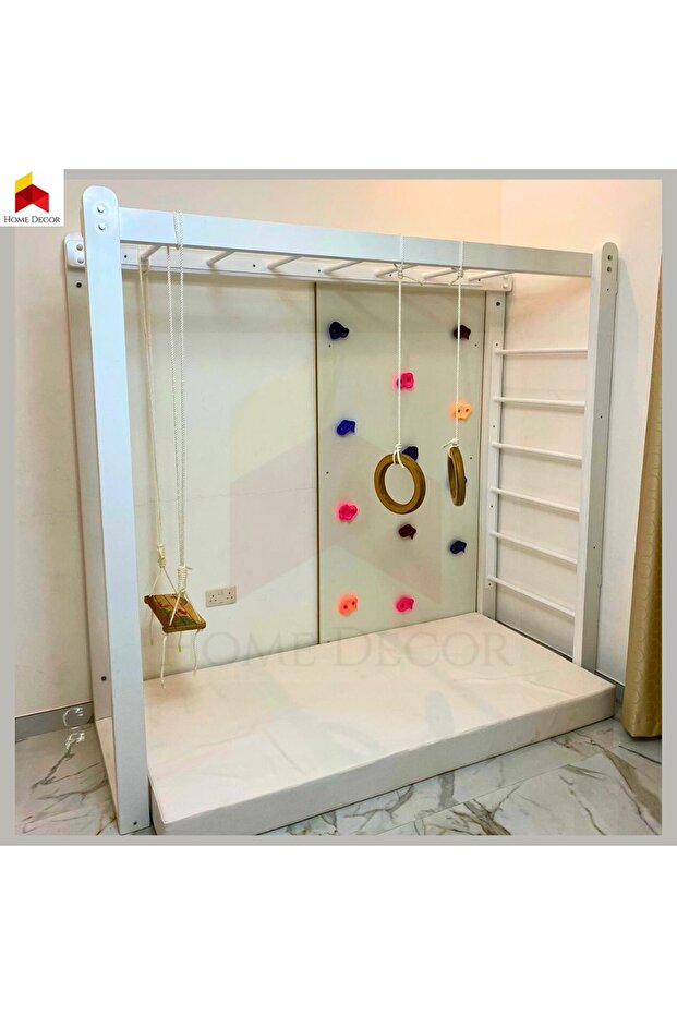 قضيب القرد مع جدار تسلق متعدد المقابض | طراز أساسي | أبيض - 1