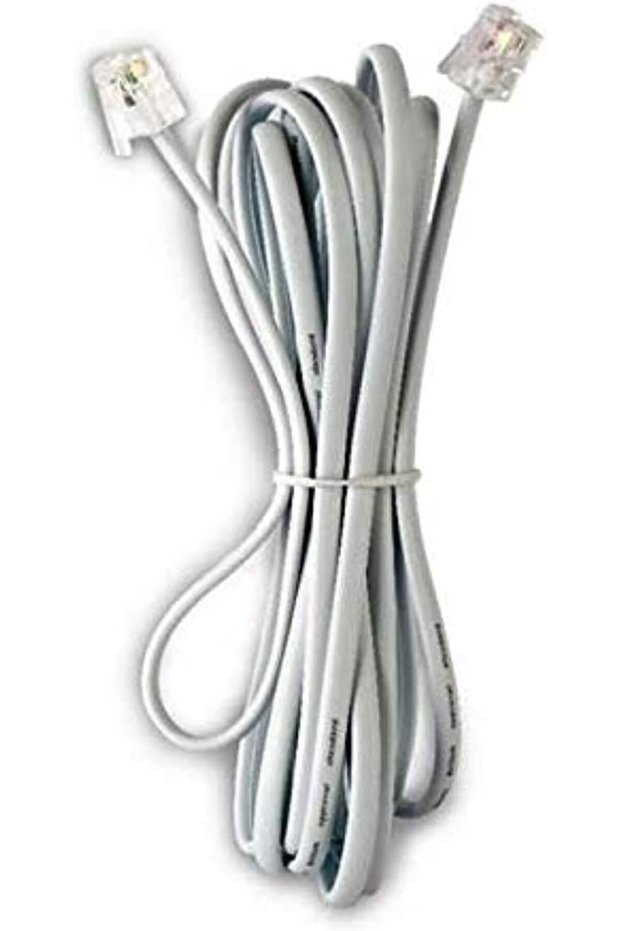 US Type Telephone Extension Cord 5 Meter White- RJ-11 Male Plug with 4 Core Telephone Cable