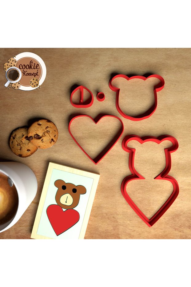 Baby Shower Mold Set Teddy Bear Heart – Cookie, Dough and Clay Compatible