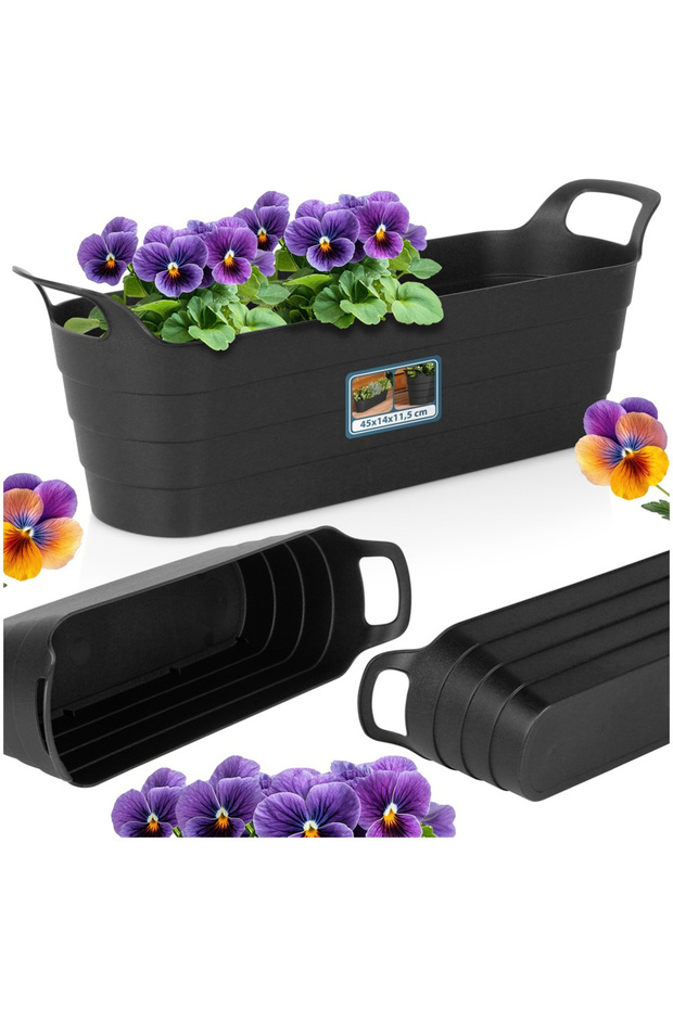 44.5cm Black Rectangular Plastic Garden Pot - 7