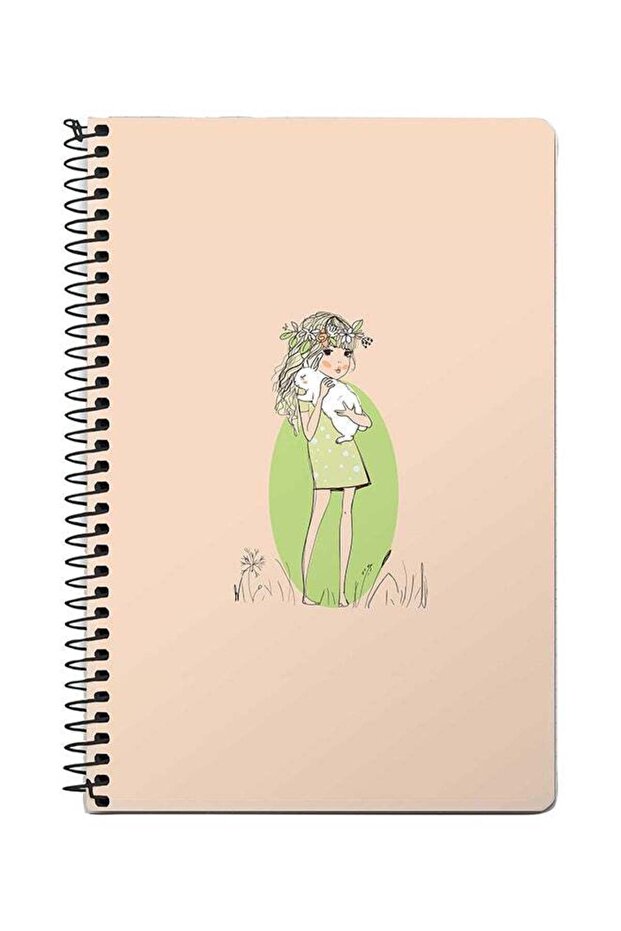 Bunny Cuddles A5 Spiral Notebook Beige/Green