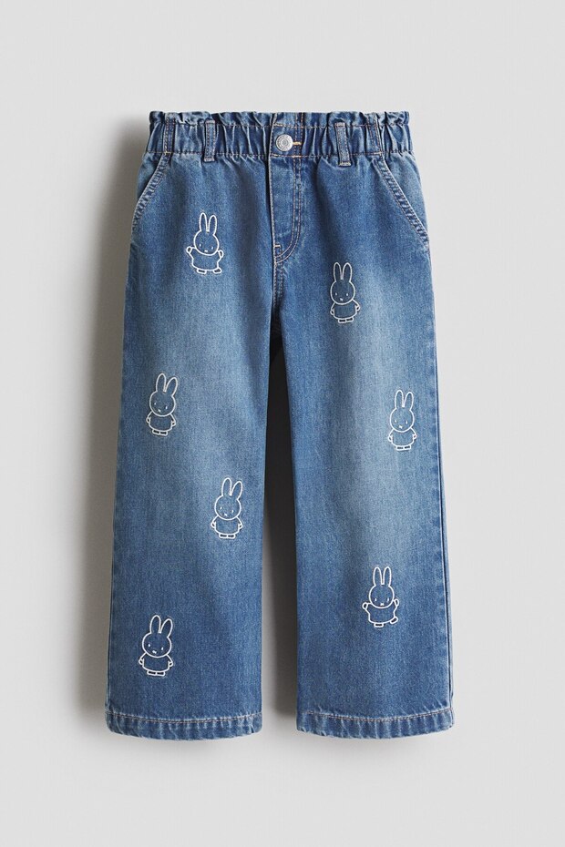 Motif Detaylı ve Geniş Paçalı Kot Pantolon - 1