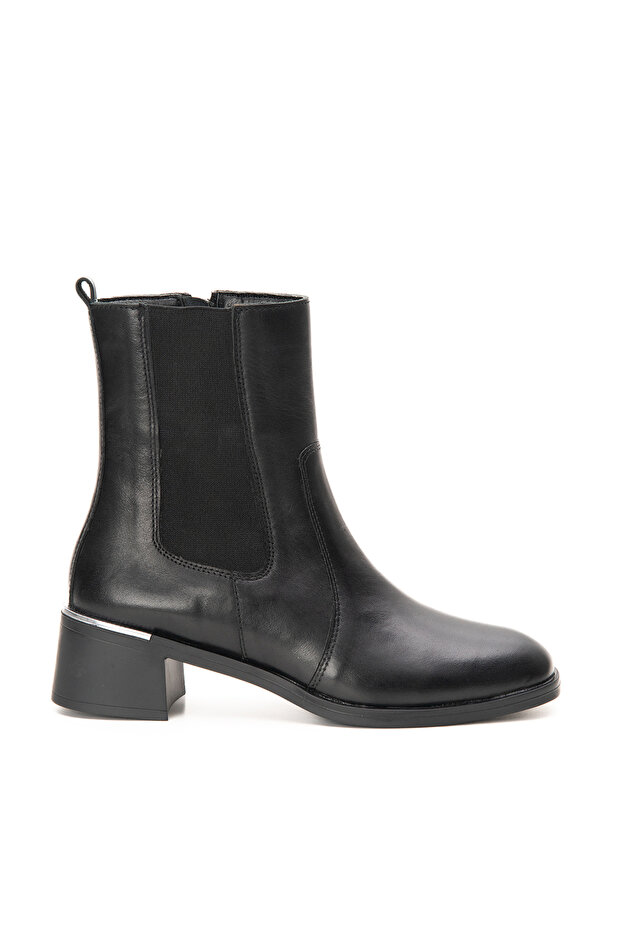 Genuine Leather Heeled Chelsea Boots with Shiny Sole Detail