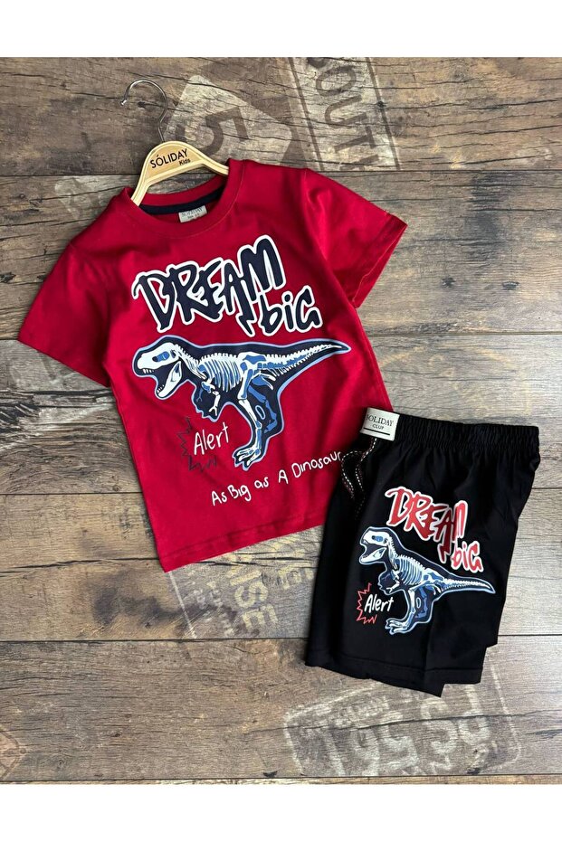 Dinosaur Printed Boy's Summer Shorts Suit