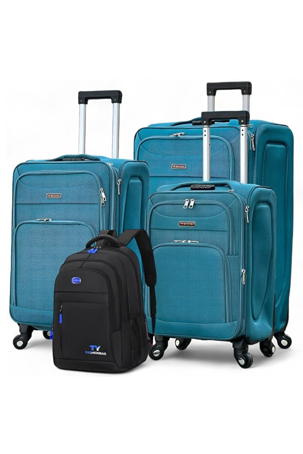 Soft Material (20/24/28 Inch) Luggage - Stylish Backpack Combo Peacock Blue