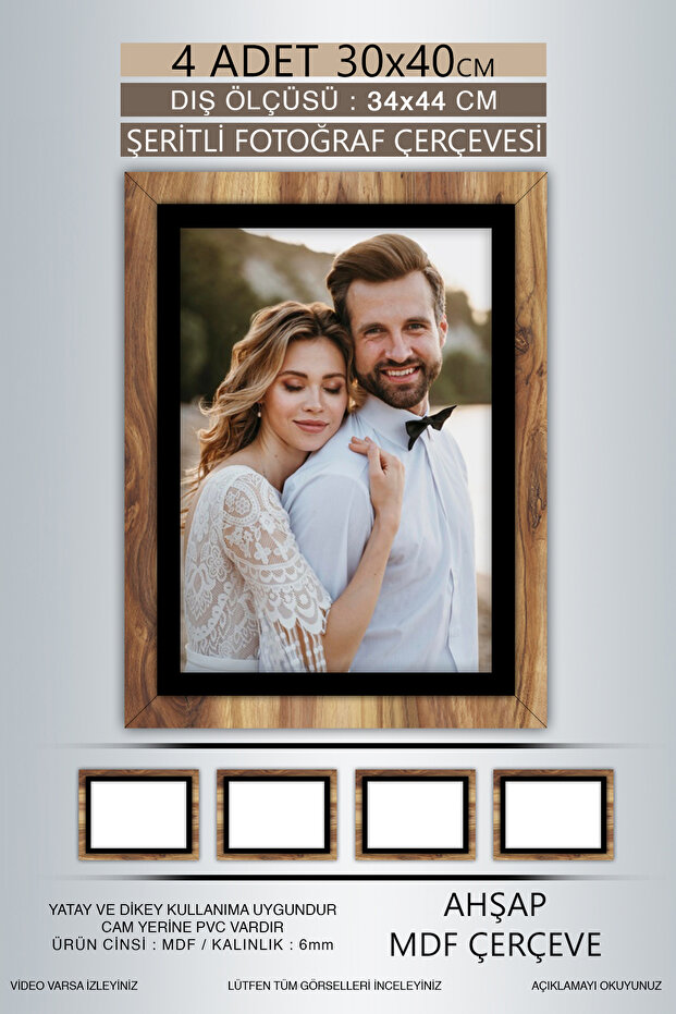 4 Pieces 30X40 Frame - Wood-Black Striped Frame - Mdf A3 Frame - Pvc Frame
