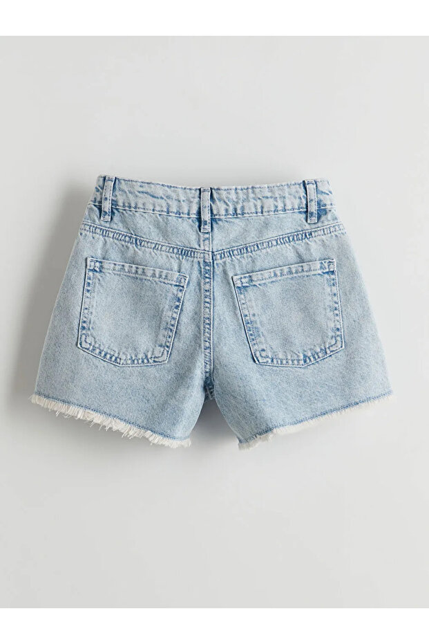 LCW KidsMavi Beli Ayarlanabilir Lastikli Kız Çocuk Jean Şort - 2