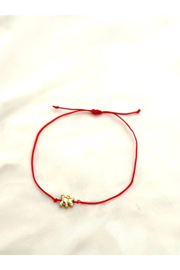 Red String Lucky Bracelet with Teddy Bear Figure. Does Not Tarnish.