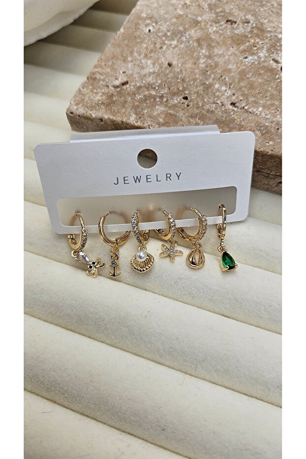 طقم أقراط متعددة مع حجر الزركون - 1