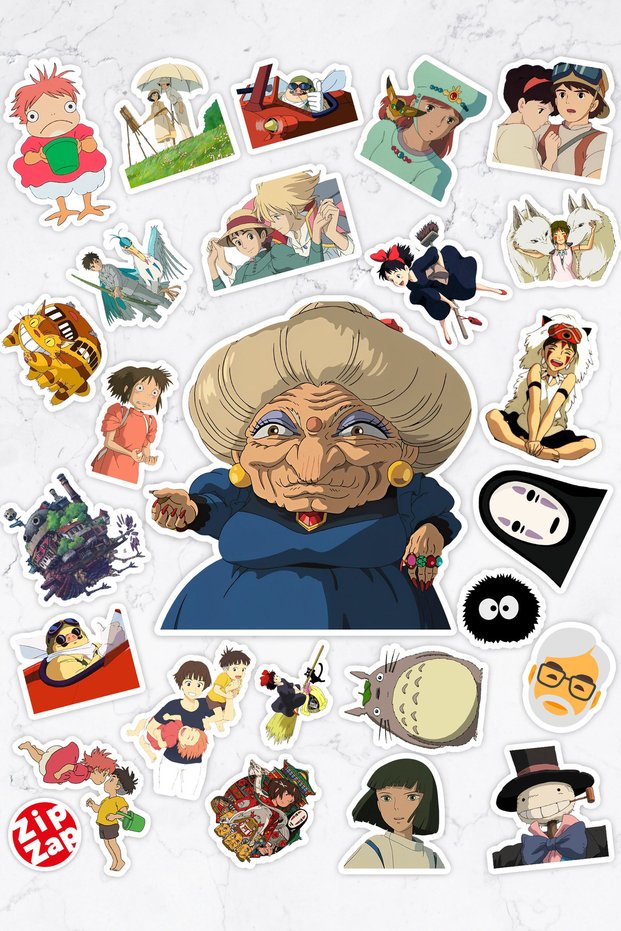 Hayao Miyazaki Themed Anime Phone Laptop Bullet Journal Adhesive Foil Sticker Pack (25 Pcs)