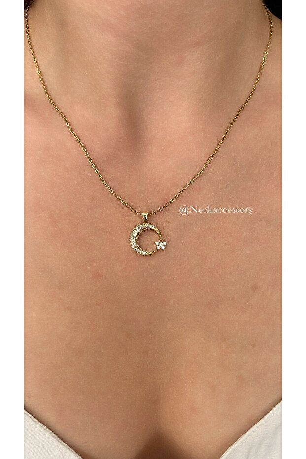 Çelik Ay Yıldız Kolye - 2