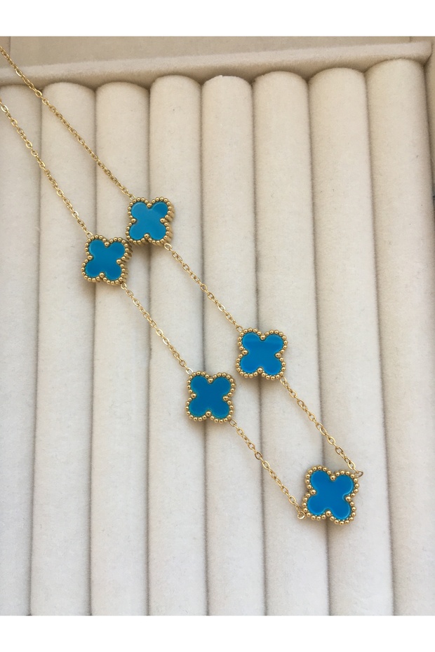 Gold Blue Steel Necklace
