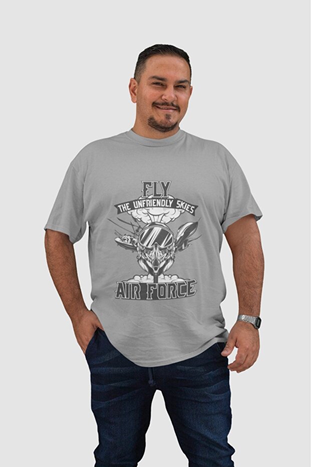تي شيرت رجالي بأكمام قصيرة ورقبة دائرية مطبوع عليه FLY AIR FORCE BYZ