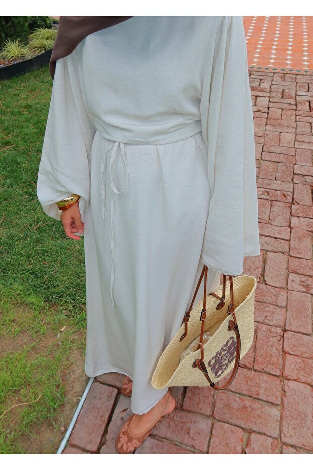 LİNE KETEN PİNTRST ELBİSE - 4