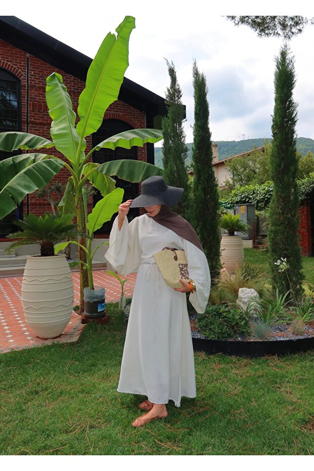 LİNE KETEN PİNTRST ELBİSE - 3