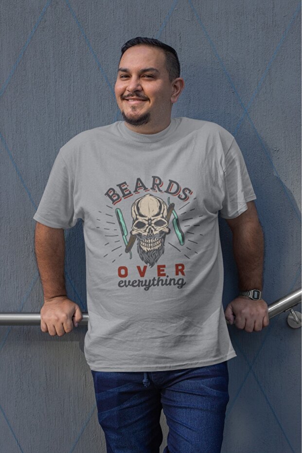 Men's Beards over Transfer Printed Round Neck Short Sleeve T-Shirt