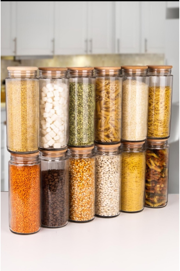 Mega Boy 1500 ml 12-Piece Striped Glass Food Jar Container