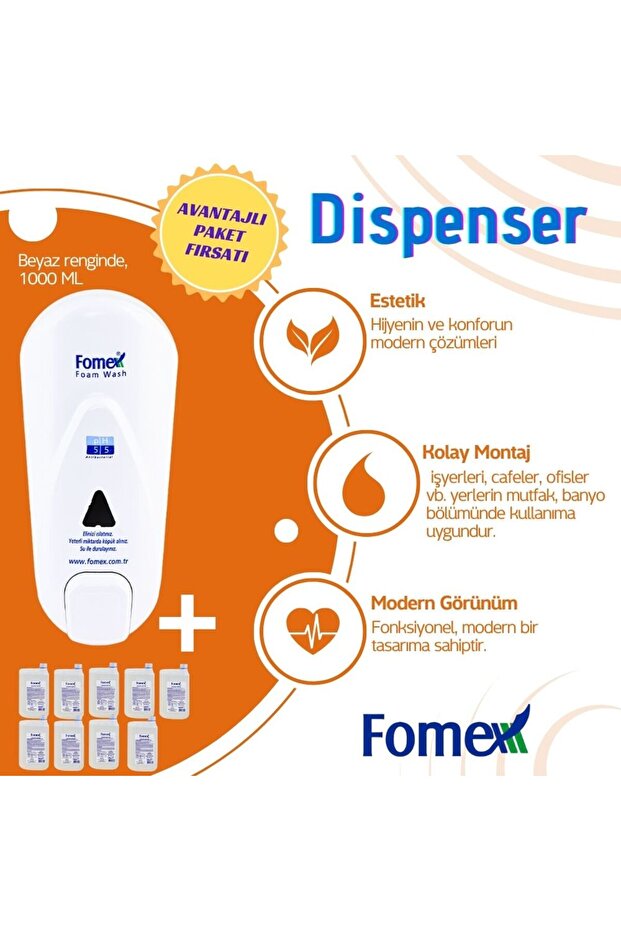 F210 Köpük Sabun Aparatı Beyaz 1000 ML +F116 Köpük Sabun 1000 ml Standart 4 Adet - 2
