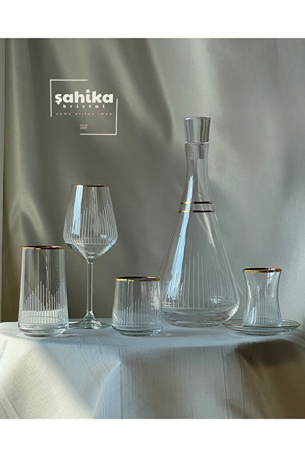 61 Piece Sapphire Gold 12-Person Cut Glass Cup Set Dowry Water Set Tableware
