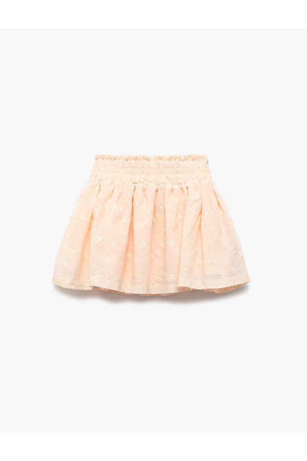 Cotton Embroidered Gipe Detailed Lined Pleated Shorts Skirt