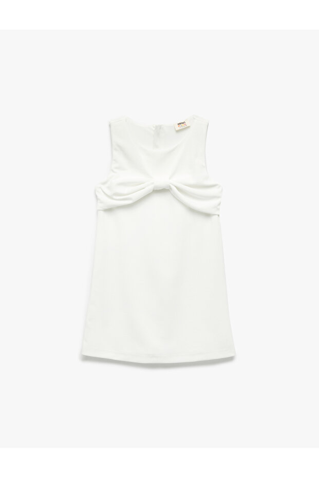 Bow Detailed Crew Neck Sleeveless A-Line Dress