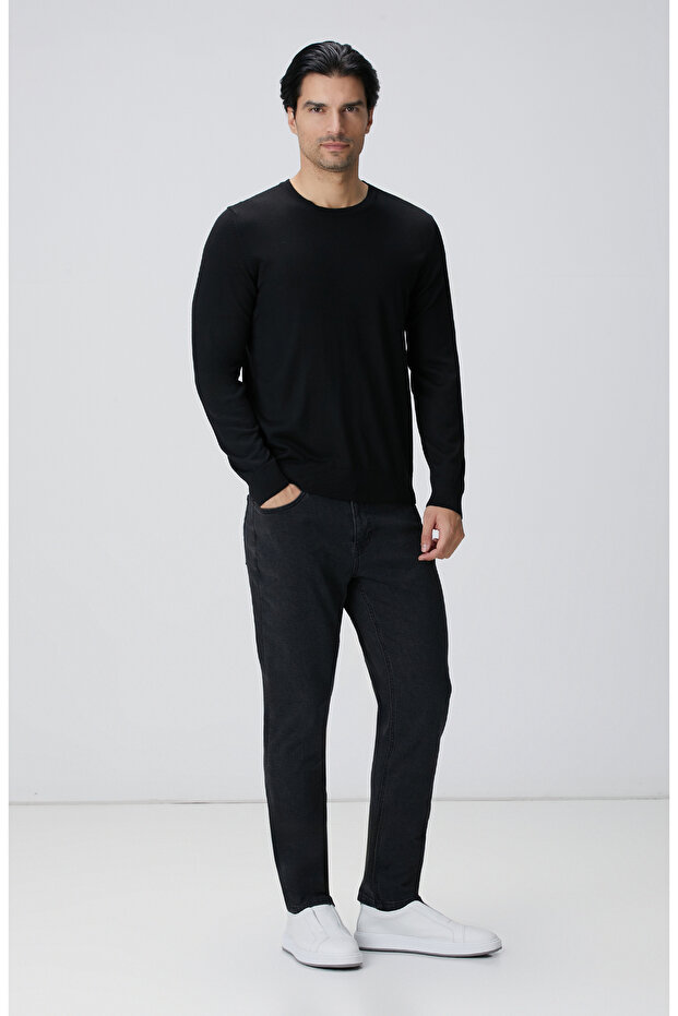 Siyah Yün Karışımlı Triko Kazak - 3