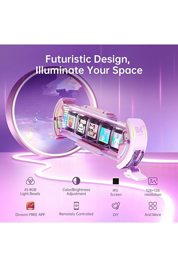 Times Gate - Cute Gaming Digital Clock with Smart App-Controlled, Support Weather Forecast, S - 4