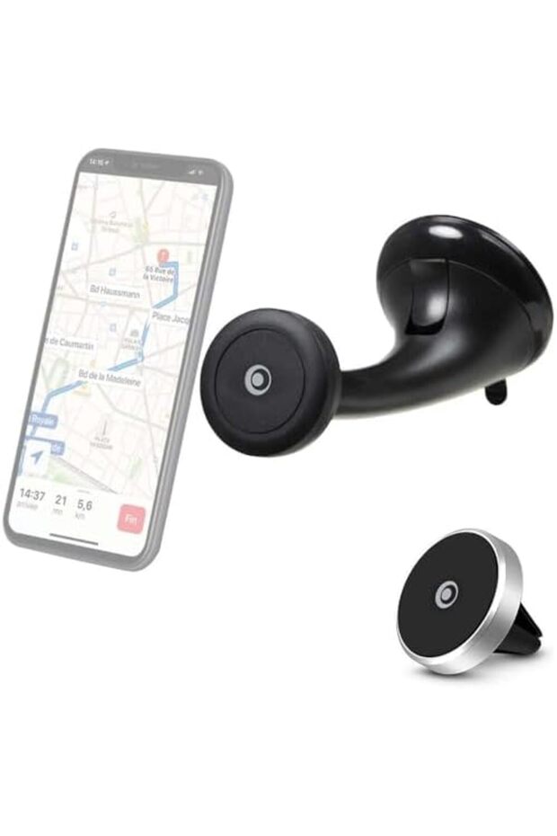 Bigben 2-in-1 Magnetic Car Mount for Windscreen + Ventilation Black – 100% Recycled Plastic