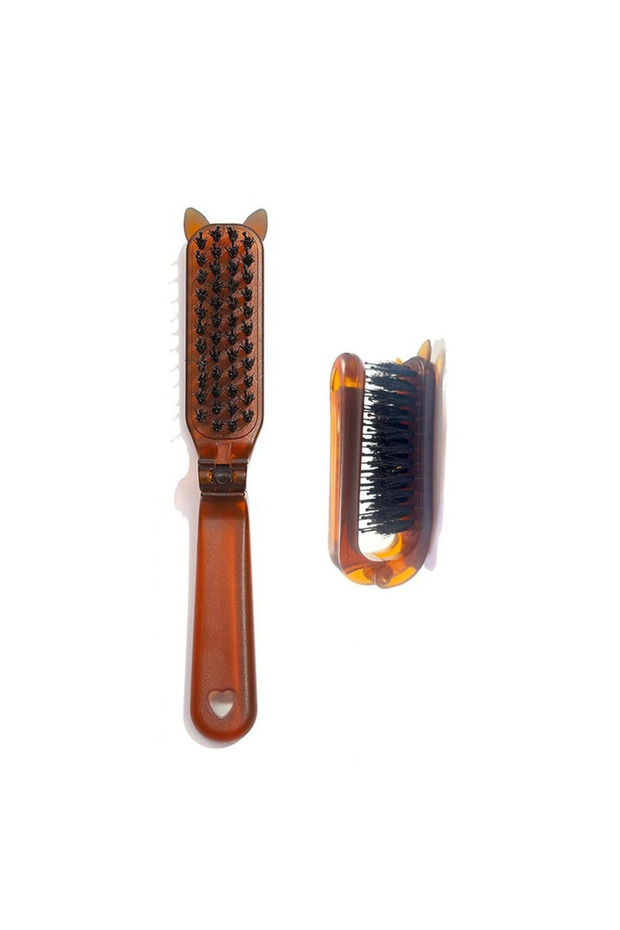 1pcs Cat ear 1pcs Mane Bristle Hair Brush Amber Foldable Portable Comb Pocket Collapsible Travel Sof