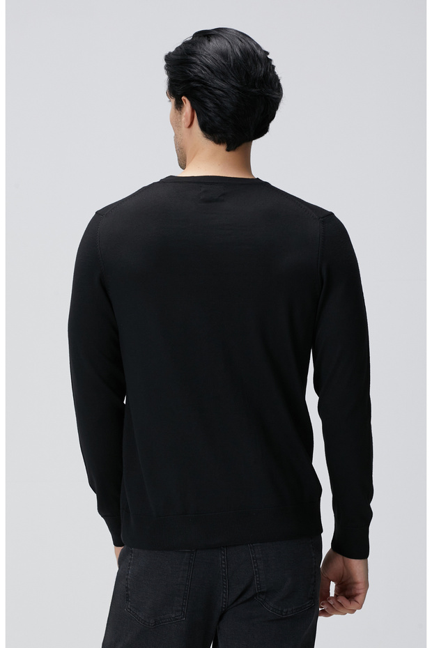 Siyah Yün Karışımlı Triko Kazak - 5