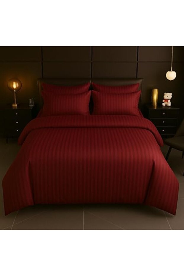 4-Piece Duvet Cover Set – Includes 1 Duvet Cover, 1 Fitted Sheet, 2 Pillowcases (Maroon, Single)