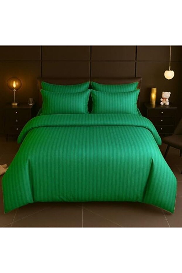 4-Piece Duvet Cover Set – Includes 1 Duvet Cover, 1 Fitted Sheet, 2 Pillowcases (Green, Single)