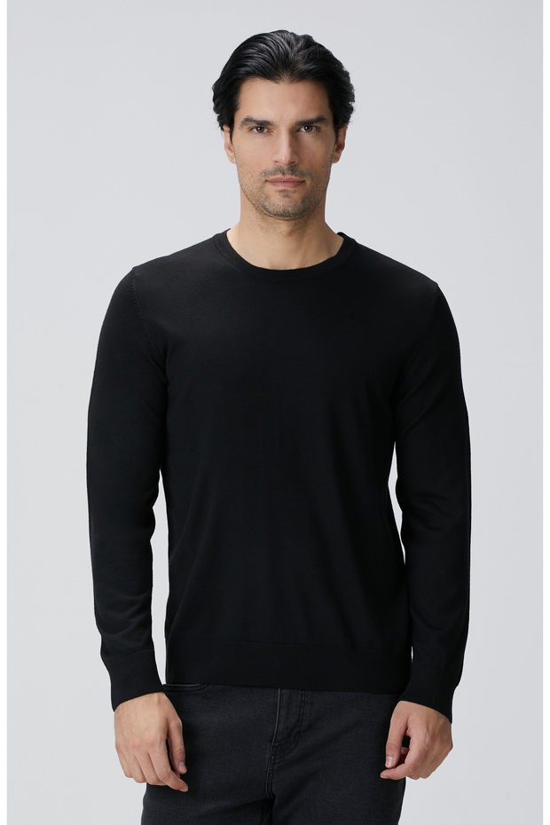 Siyah Yün Karışımlı Triko Kazak - 4