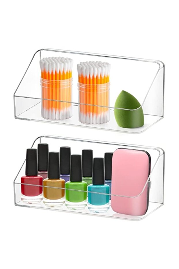 NALACAL 2 Pack Wall Mounted Storage Organizer, No Drilling Bathroom Shelf, Clear Storage Box for Wall, Refrigerator, Kitchen, Bathroom, Utility Room, Countertops, Pantry (Transparent)