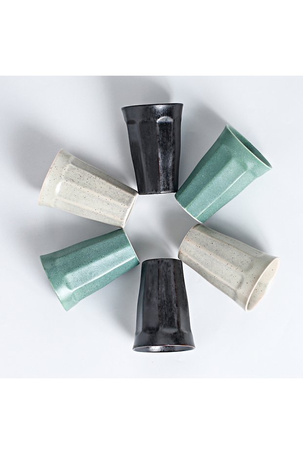 340 ml Colored Glaze Diamond Cup Ceramic Six Cup Set