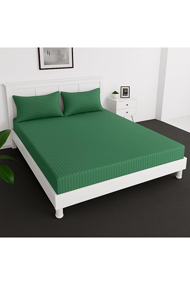 Extra Deep Fitted Elastic Bedsheet Set With Pillow Covers (Green, Super king)