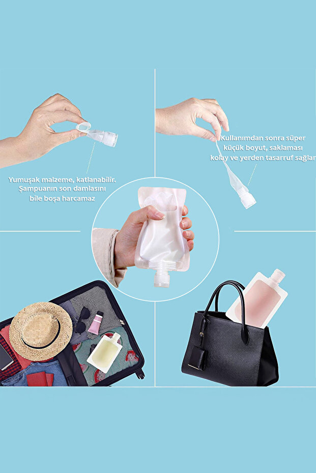 Seyahat Tipi 3’lü 100ml Plastik Şişe Seti Şampuan Krem Duş Jeli Losyon Sıvı Sabun Taşıma Şişesi - 8