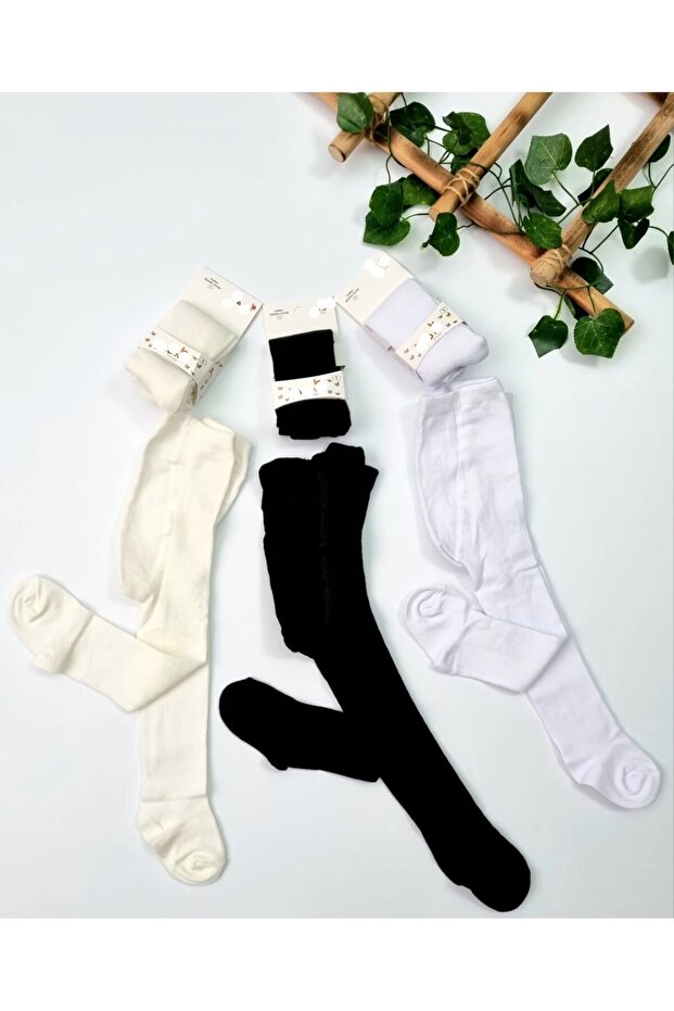 Unisex Baby Unprinted Cotton Combed Cotton 3-Pack Baby Pantyhose