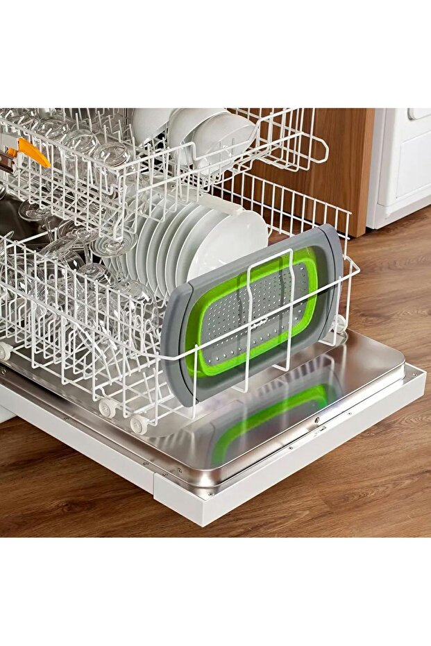 Silicone colander, foldable, extendable 33-60 cm, red - 5