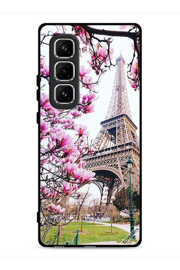 غطاء حماية لهاتف Infinix Hot 50 Pro 4G بطبعة زهور وبرج إيفل