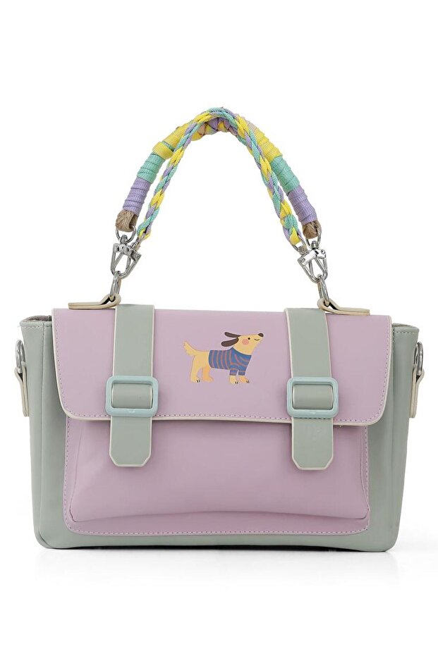 Women's vegan leather lilac shoulder bag - paw lucky design