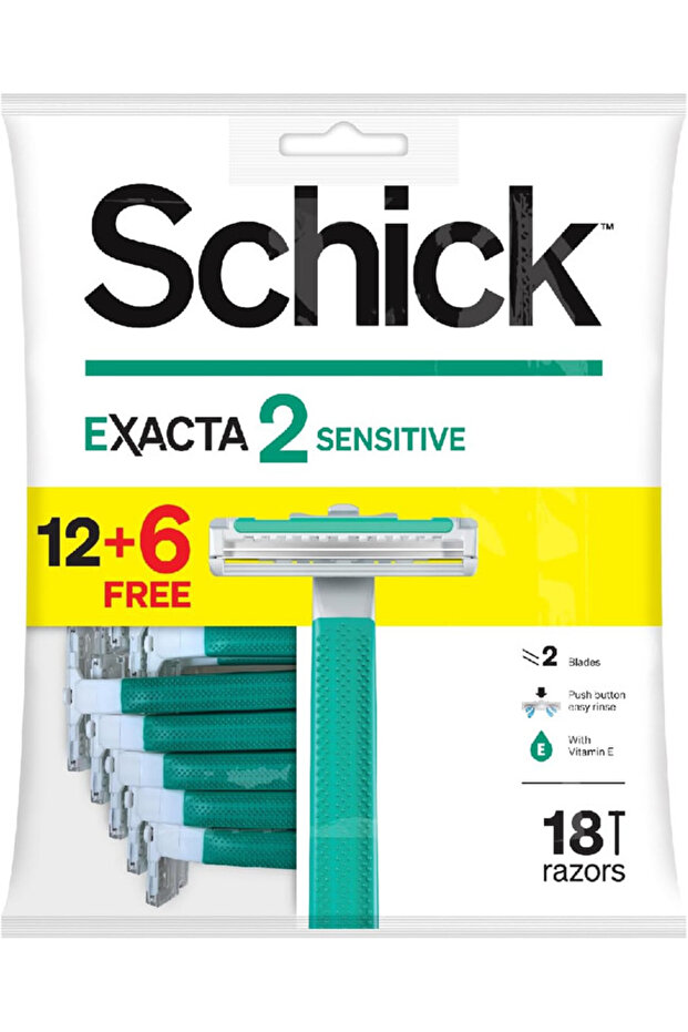 Exacta2 Sensitive Twin Blade Disposable Razor Men-Strip Enriched With Vitamin E-12+6 Razors