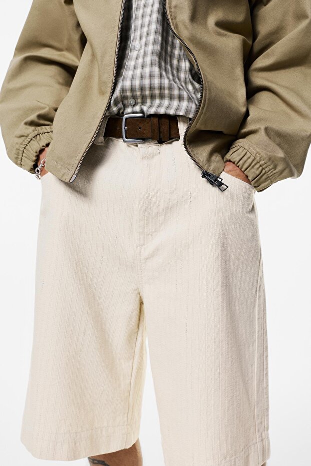 Çizgili denim bermuda şort - 6