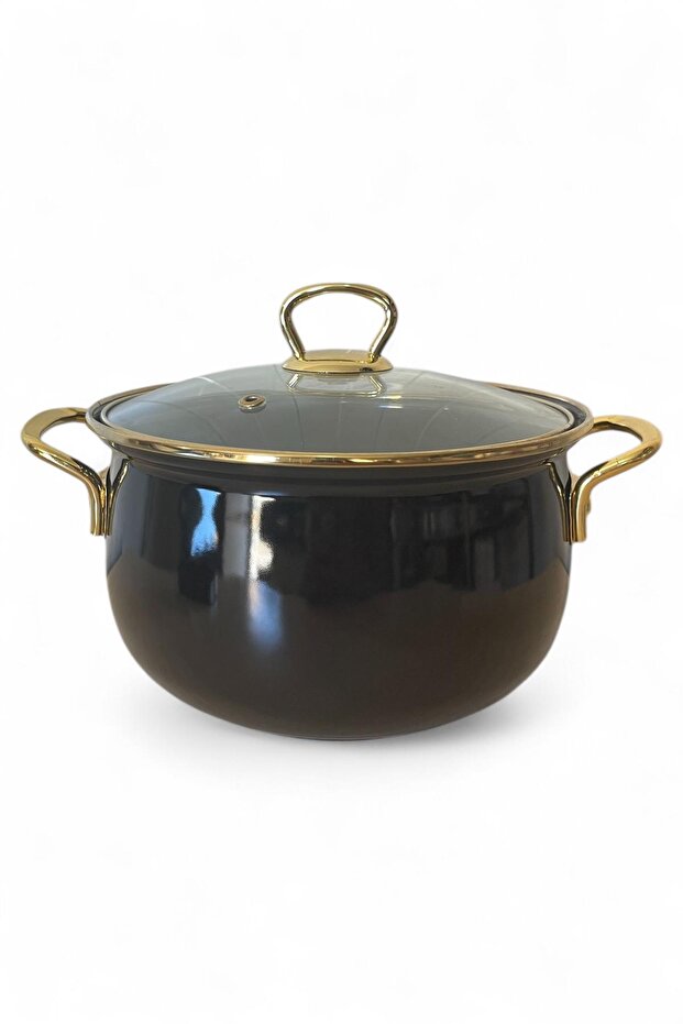 Enamel Yogurt Pot Bakraç 20cm 2500ml Black Gold