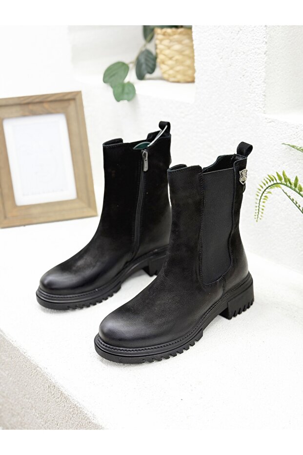 1950864K YANI LASTİKLİ KALIN TABAN BOT KADIN - 2