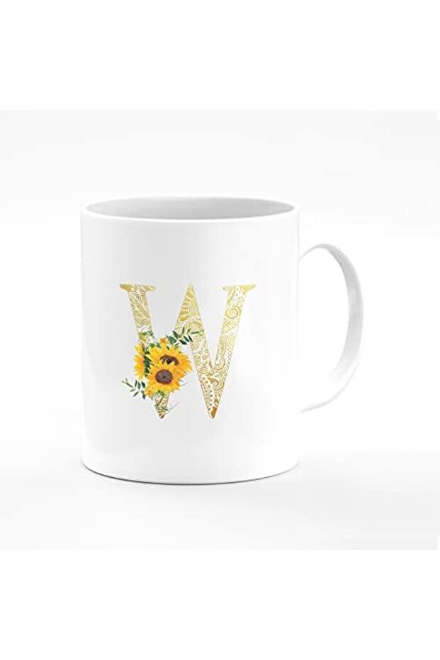 كوب قهوة سيراميك سعة 11 أونصة مع حرف أولي مخصص - W - 1