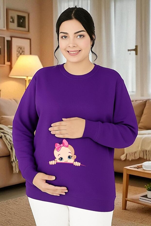 BASKILI HAMİLE SWEATSHIRT - 1