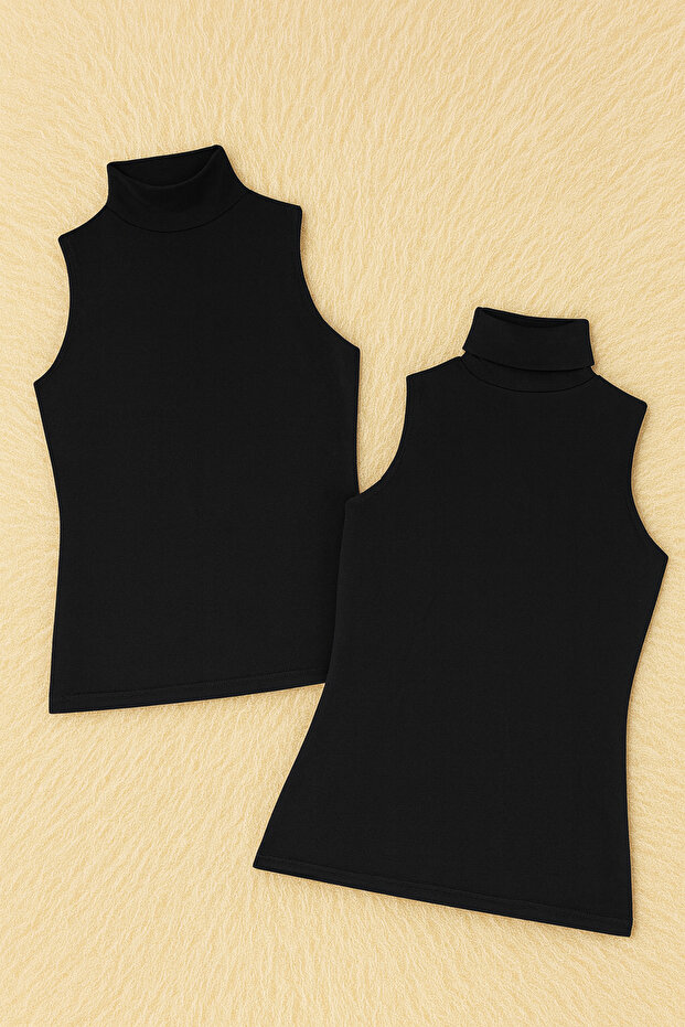 Women's Modal Cotton Lycra Sleeveless Half Turtleneck 2'Li Undershirt T-Shirt Q6K6K1T4Ka
